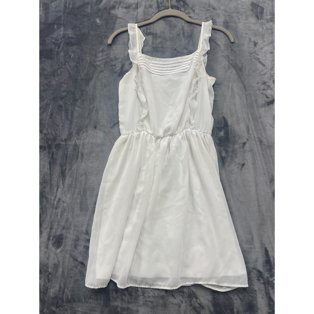 Zara Trafaluc Mini Dress Womens XS White Pleated Ruffle Strap Lined Sleeveless